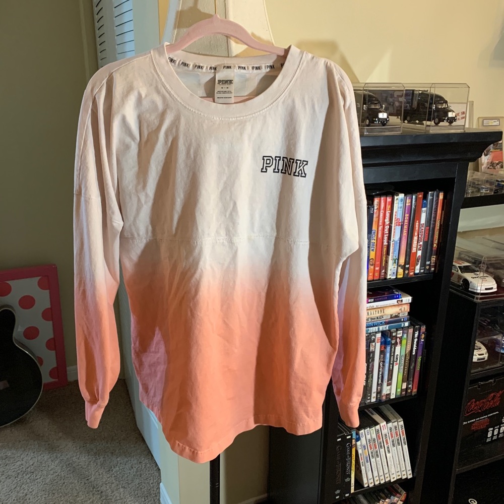 Coral/ bright peach and white ombré jersey tee